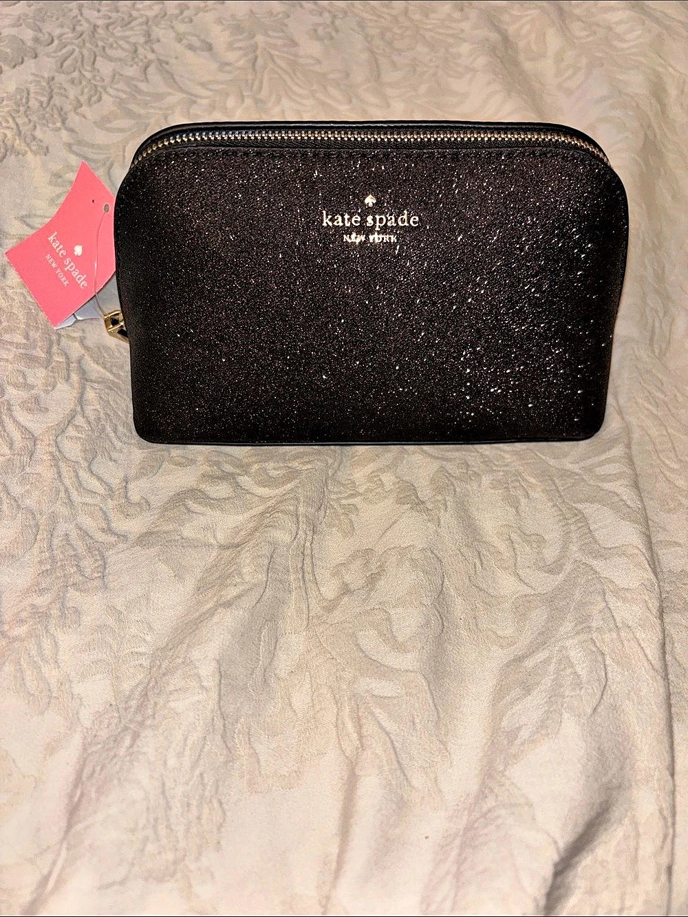 kate spade black Shimmy Glitter Fabric Small Cosmetic Case